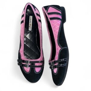Pink and Black Flats Loafers sneakers with Buckle Detail 9
